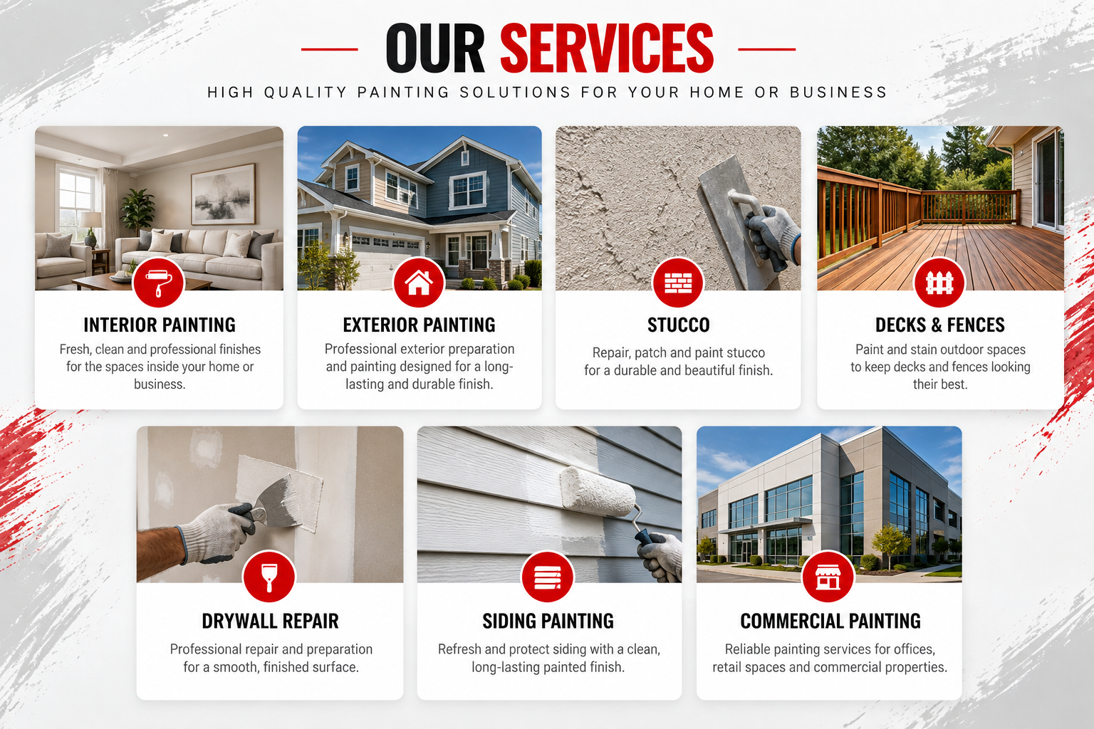 Vicedas Painting services: Interior Painting, Exterior Painting, Stucco, Decks and Fences, Drywall Repair, Siding Painting and Commercial Painting